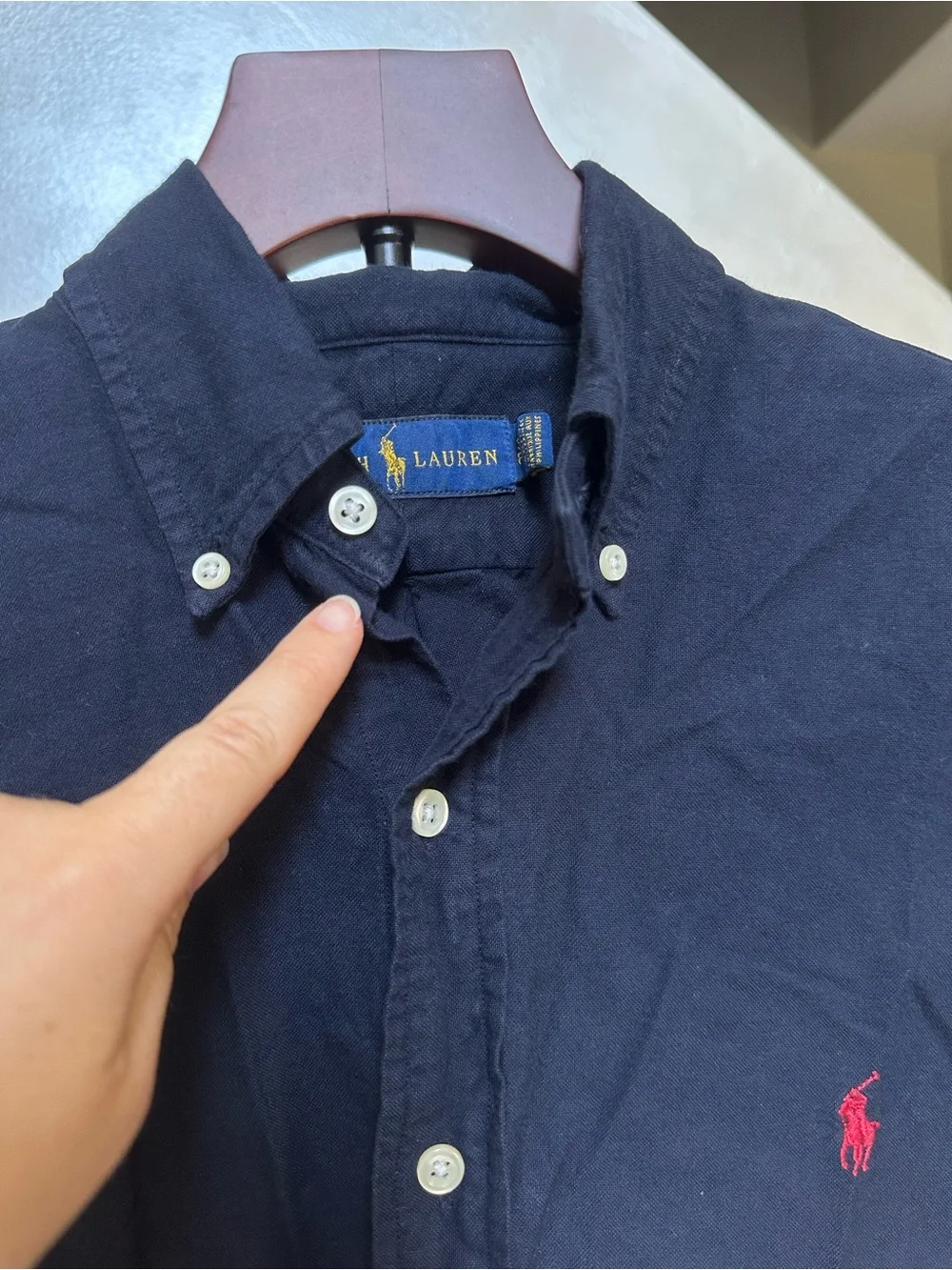 Polo by Ralph Lauren Navy Button-Down Shirt with Red Pony size small